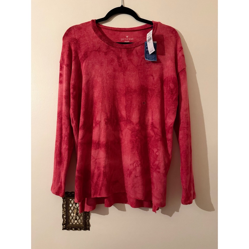 American Eagle Soft & Sexy Plush Pink Tie Dye Long Sleeve Top M 8685-600